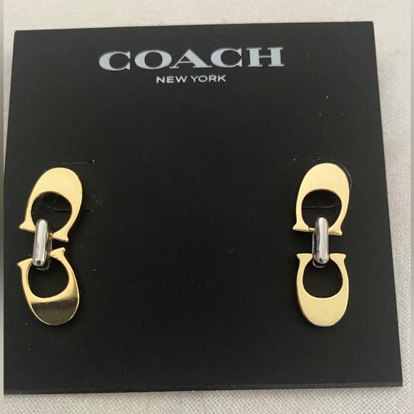 Coach Gold and Silver Dangle Signature Earrings - Picture 1 of 4